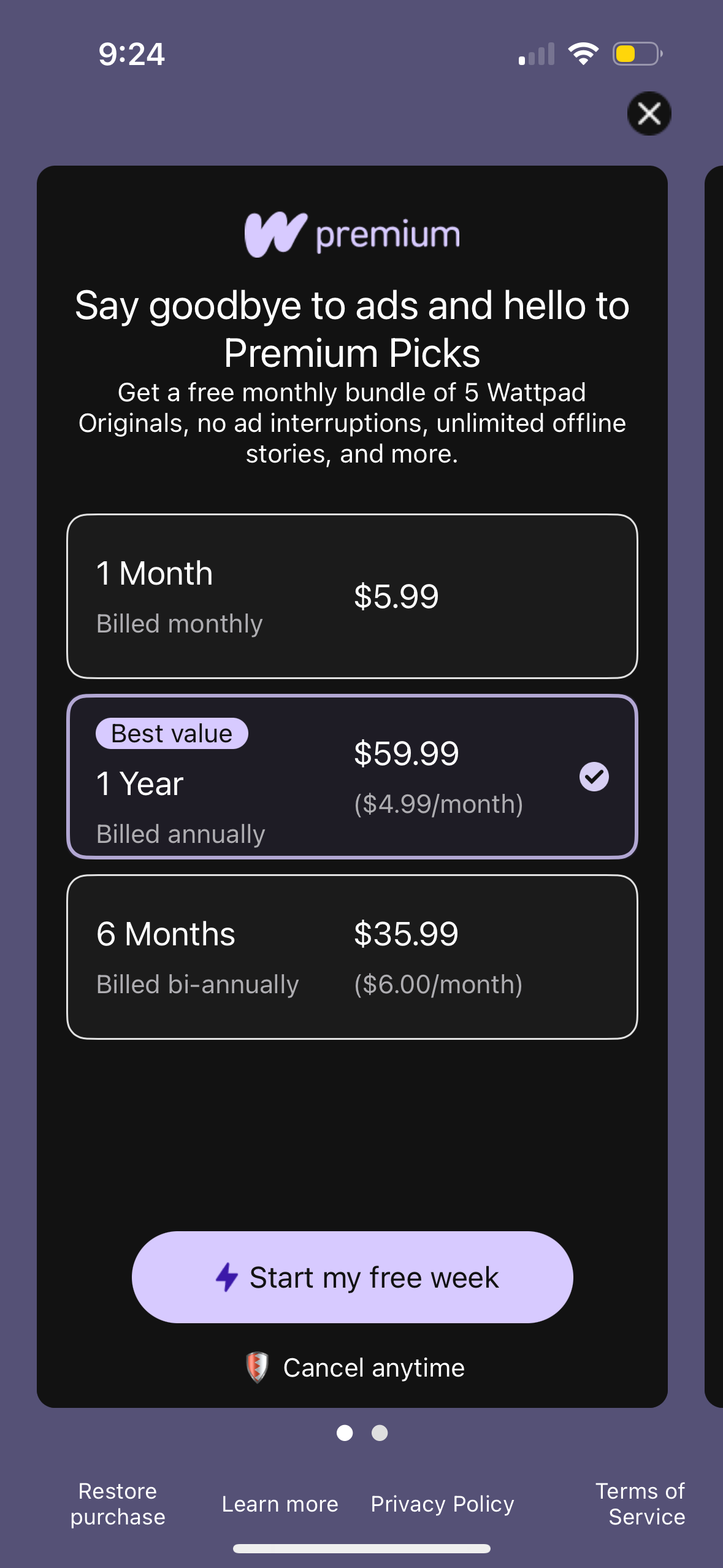 wattpad paywall screenshot